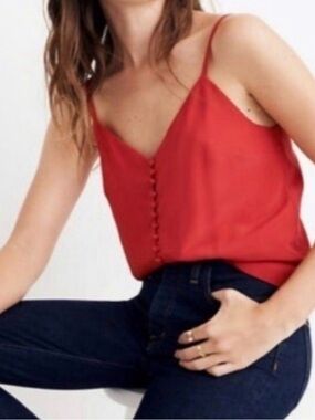 Madewell 100% silk Sz 8 Red Button-Front Spaghetti Strap Cami Top